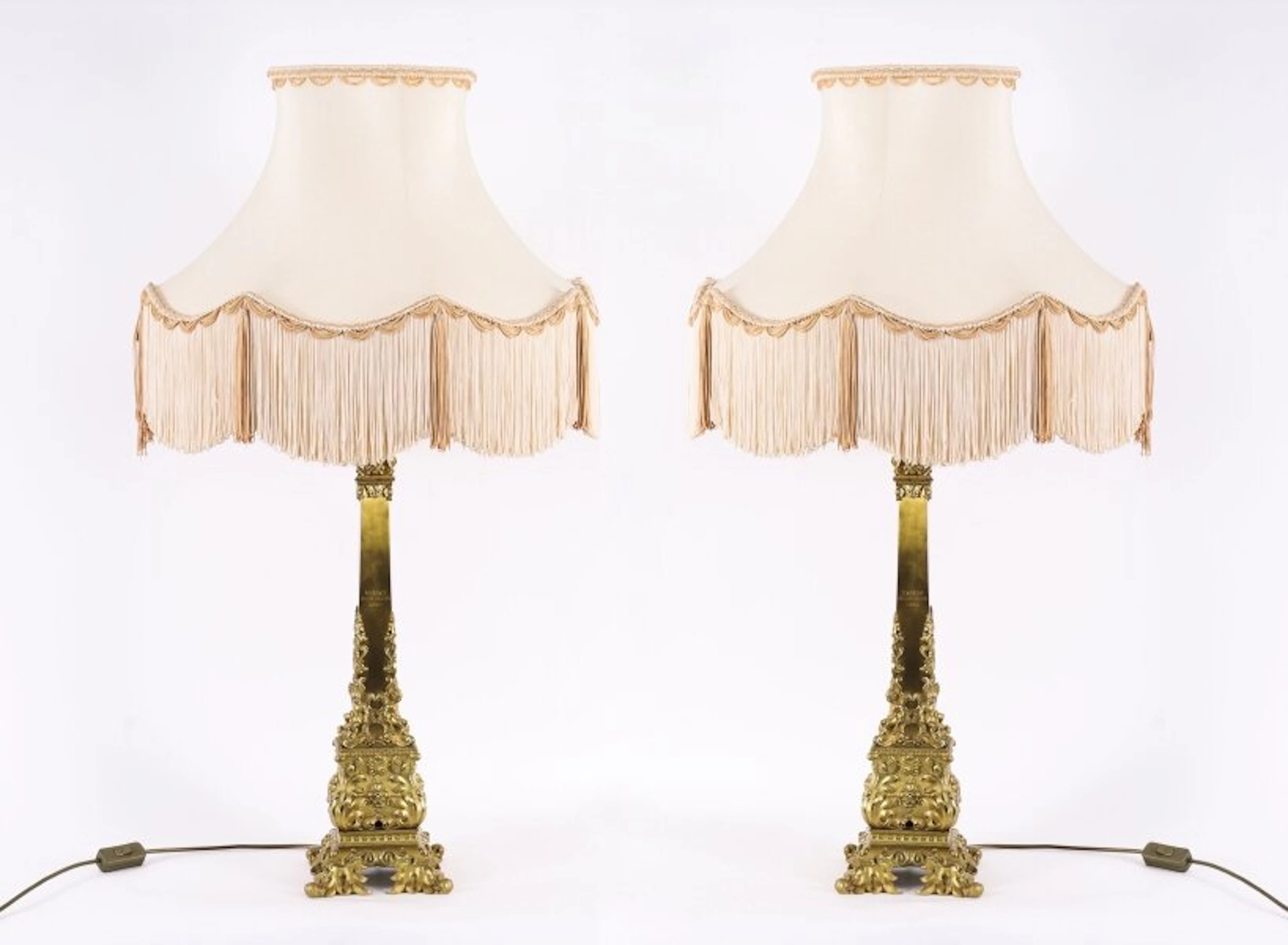 Antique Monumental Pair French Ormolu Corby Castle Table Lamps C1850