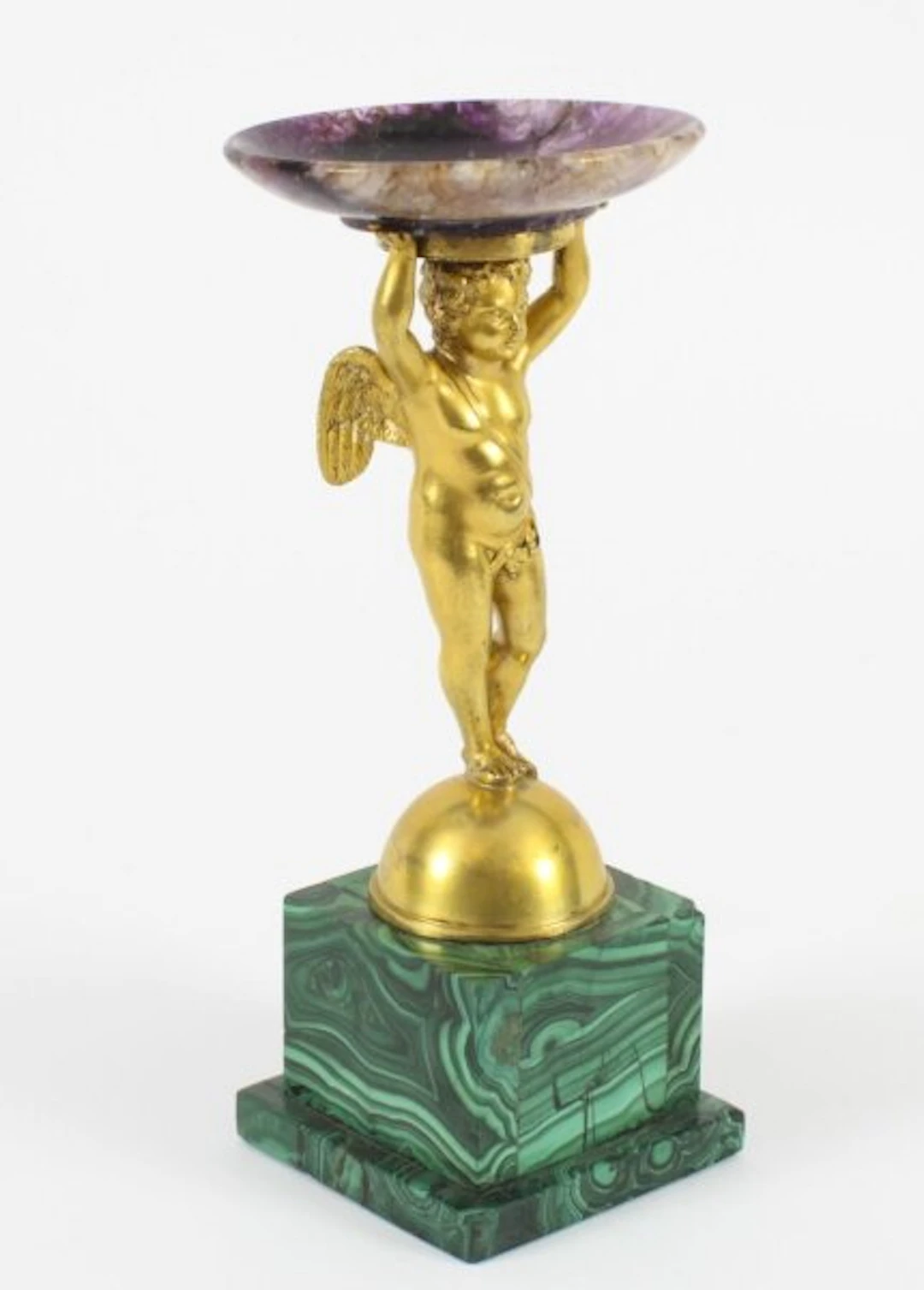 Antique Regency Ormolu Cherub Tazza with Malachite & Blue John 19th C