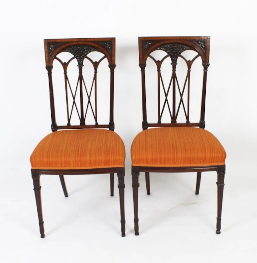 Antique Pair Sheraton Revival Side Chairs Ca 1900