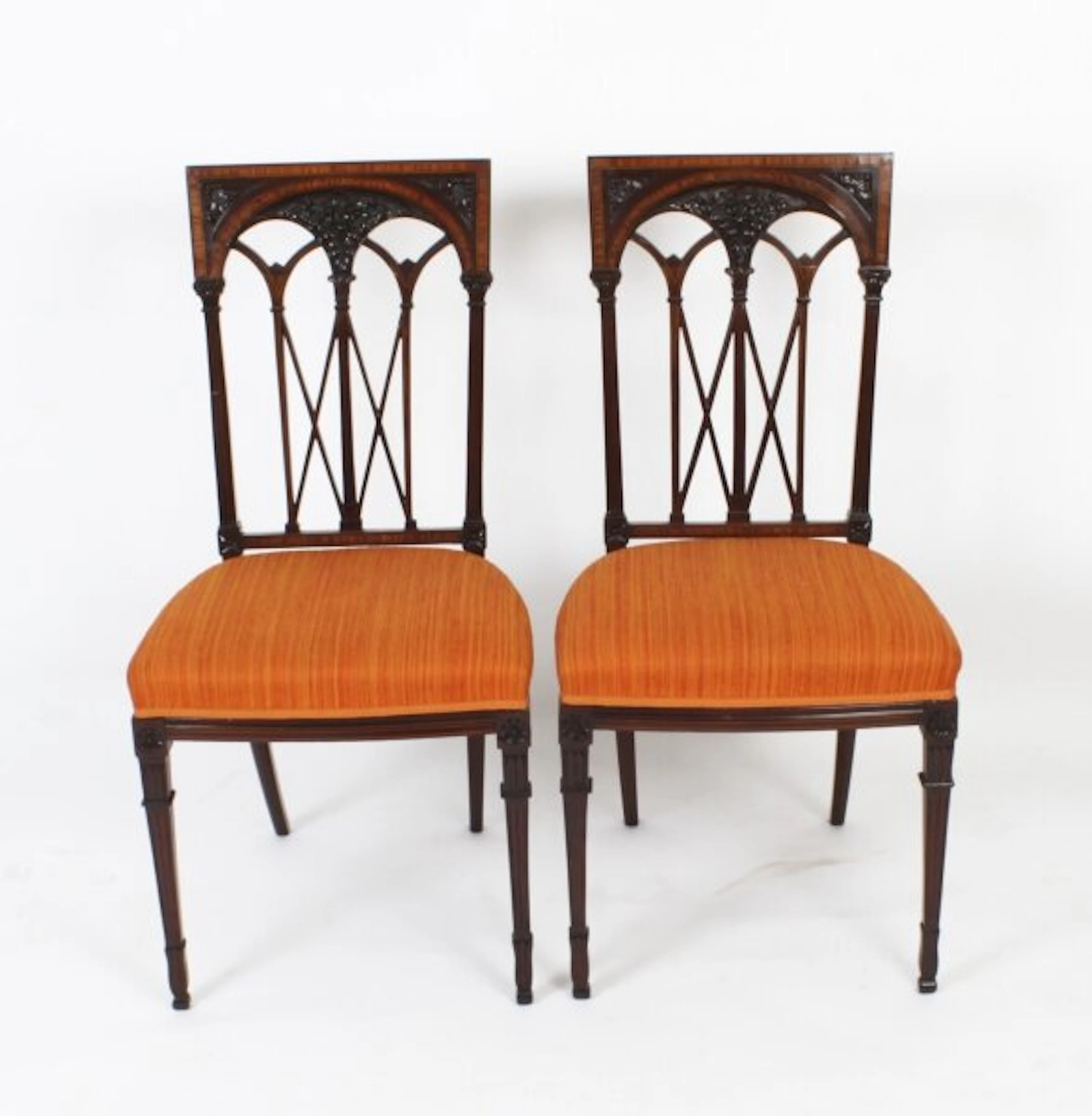 Antique Pair Sheraton Revival Side Chairs Ca 1900