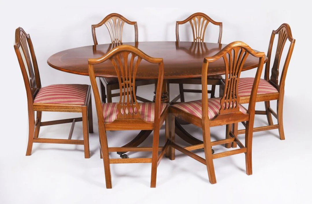 Vintage Oval Dining Table & 6 sheild back chairs by William Tillman 20th C