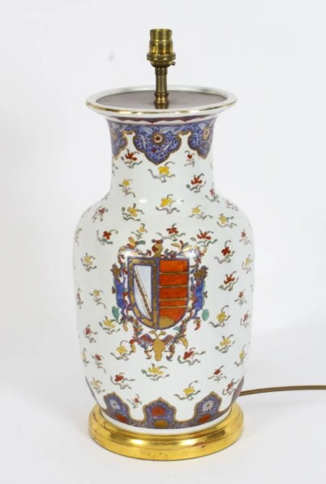 Antique French Samson Hand Painted & Gilt Porcelain Lamp c.1880 19th C