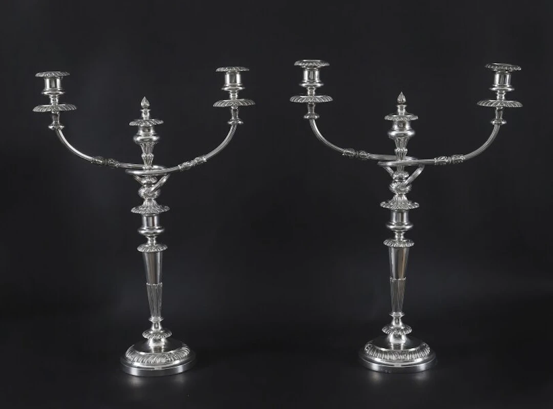 Antique Pair Large George III Three Light Candelabra by Matthew Boulton 18th C