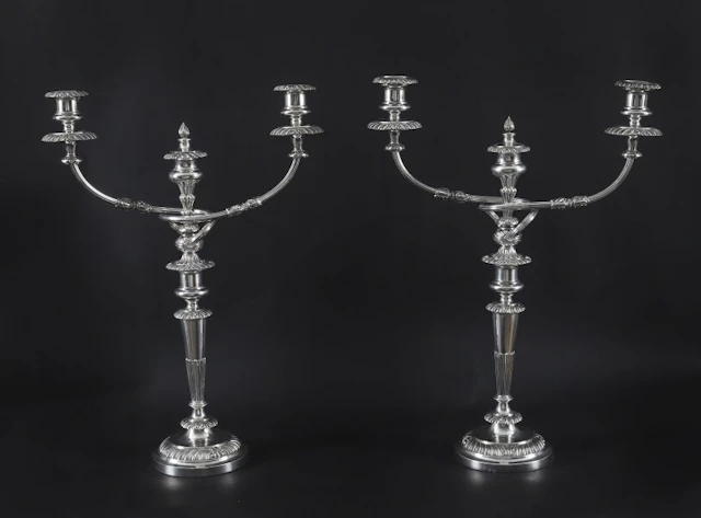 Antique Pair Large George III Three Light Candelabra by Matthew Boulton 18th C