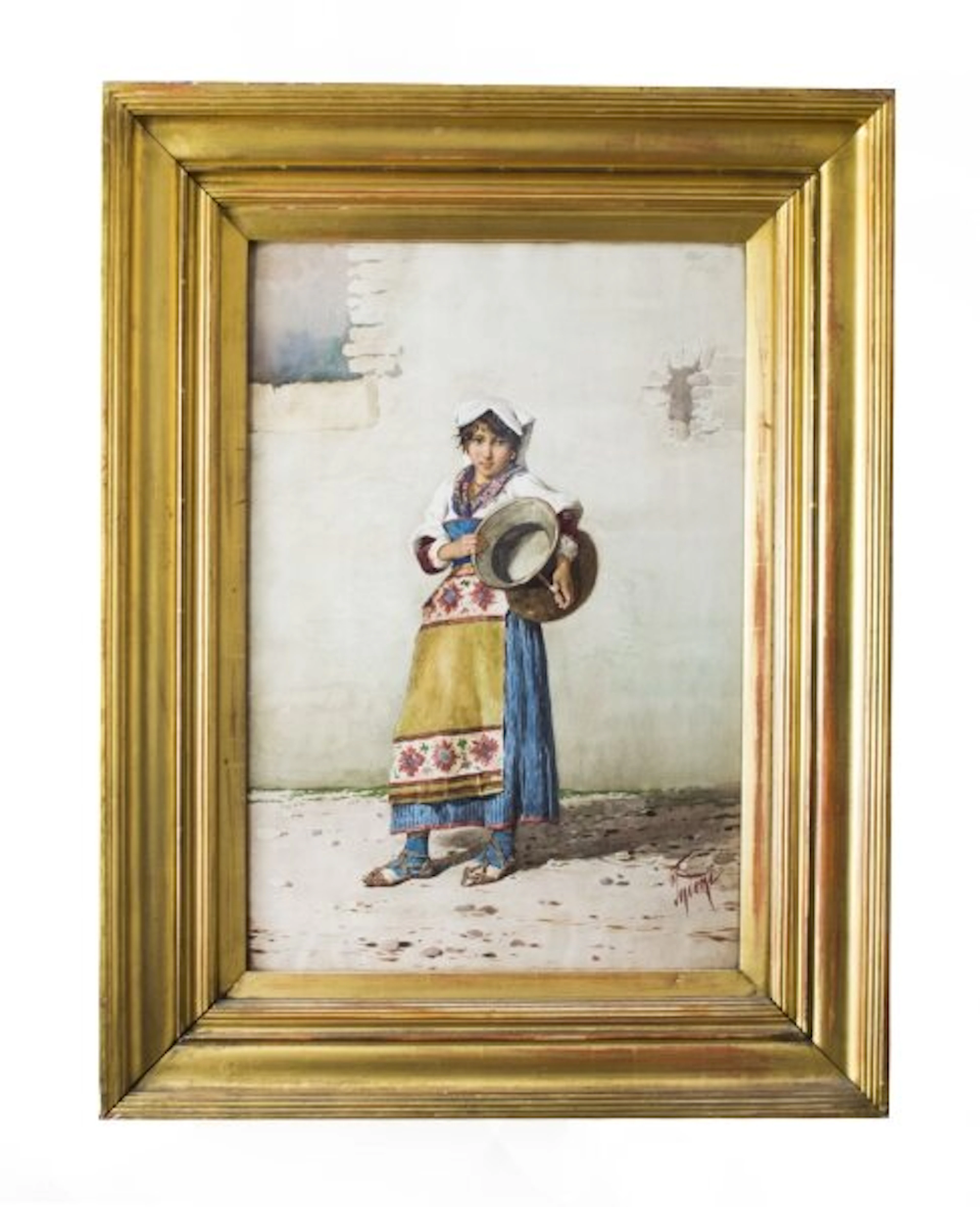 Antique Watercolour 'The Water Carrier' Filipo Indoni 19th Century