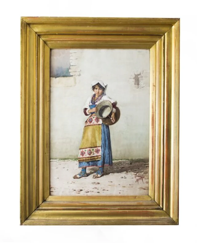 Antique Watercolour 'The Water Carrier' Filipo Indoni 19th Century