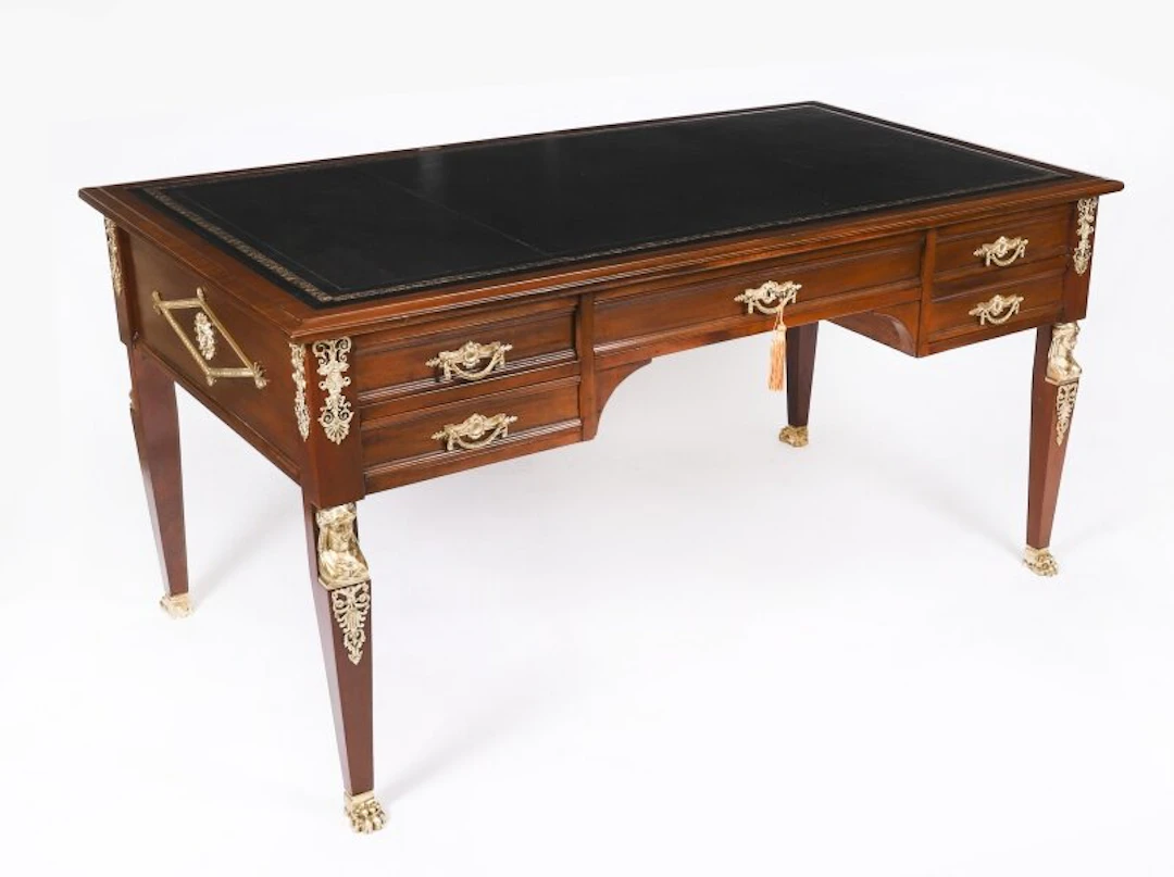 Antique Empire Ormolu Mounted Bureau Plat Desk Writing Table 19th C