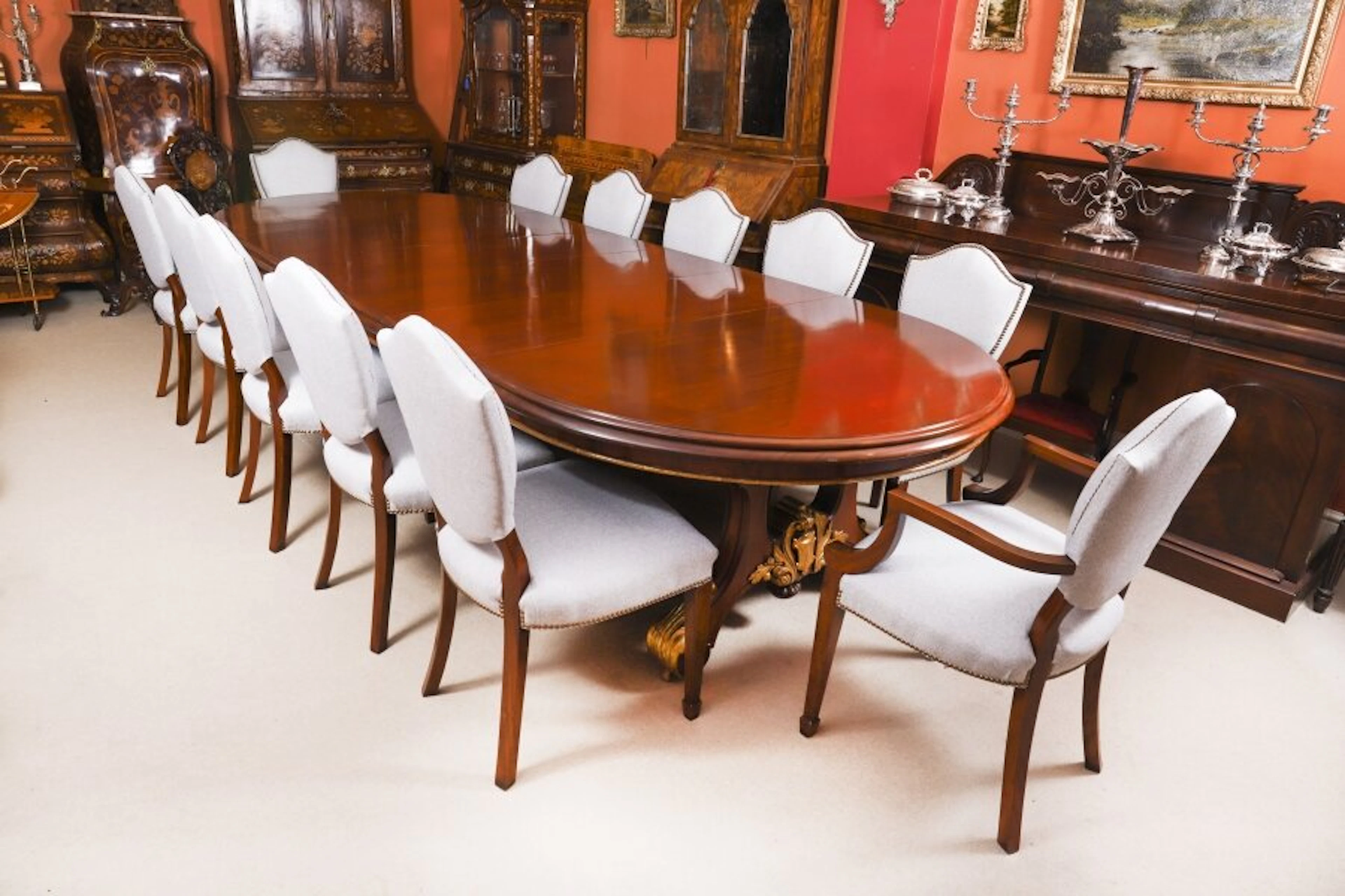 Antique Victorian Mahogany Twin Pedestal Dining Table &12 chairs 19th Century