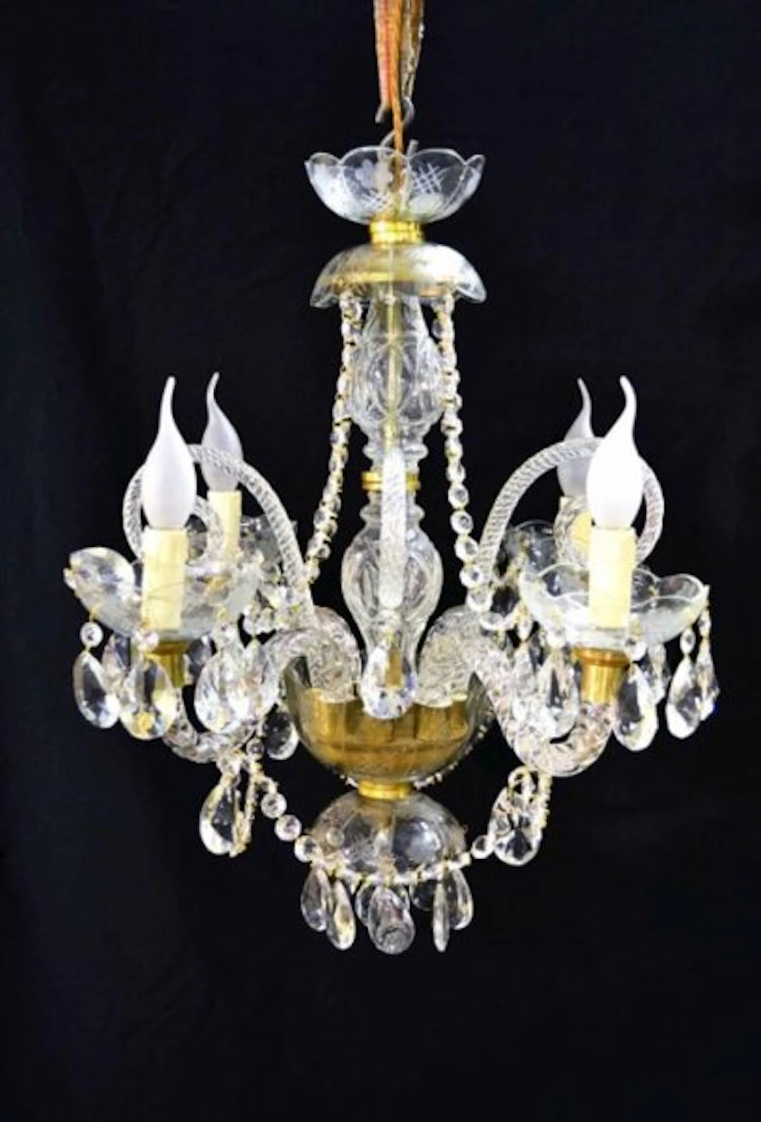 Vintage Small Venetian 4 Light Crystal Chandelier 20th Century