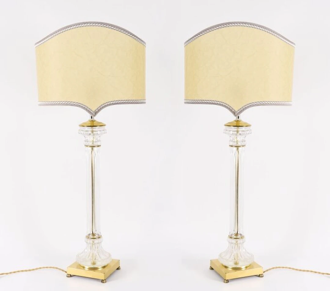 Antique Monumental Pair Art Deco Glass & Ormolu Table Lamps 20th C