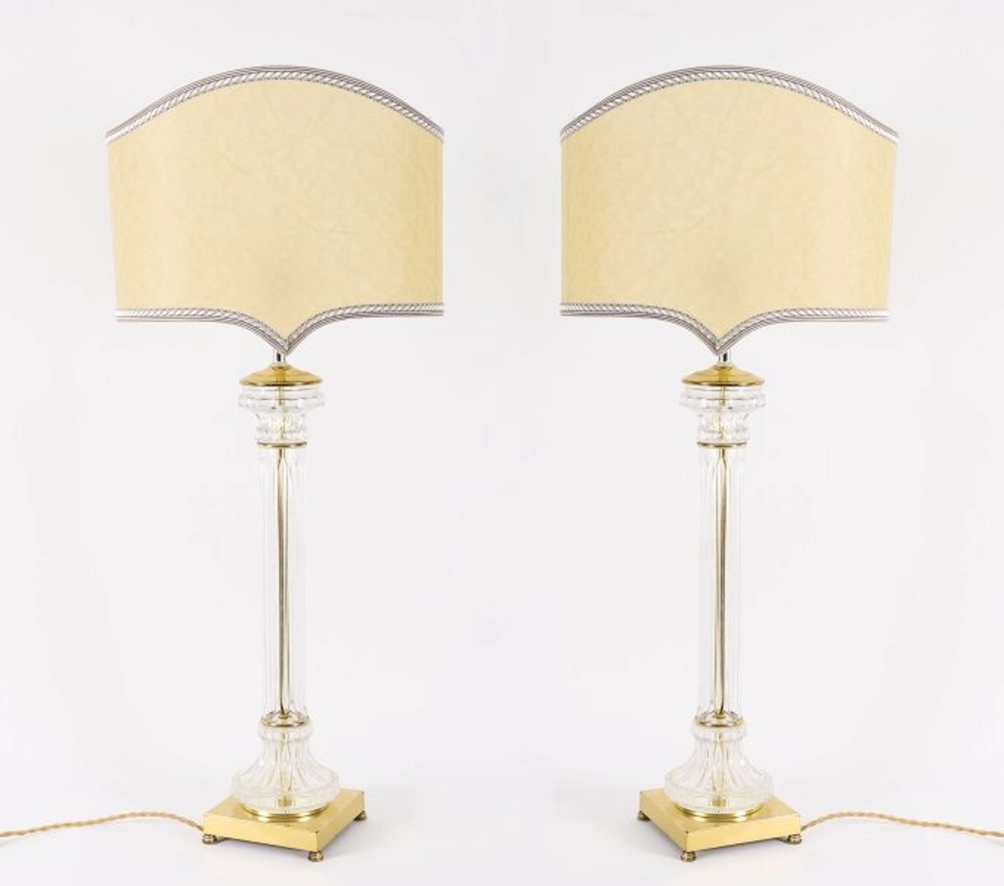 Antique Monumental Pair Art Deco Glass & Ormolu Table Lamps 20th C