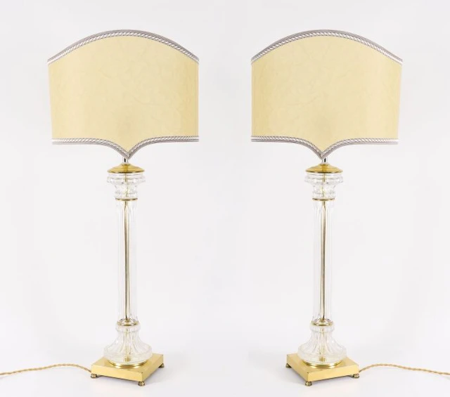 Antique Monumental Pair Art Deco Glass & Ormolu Table Lamps 20th C