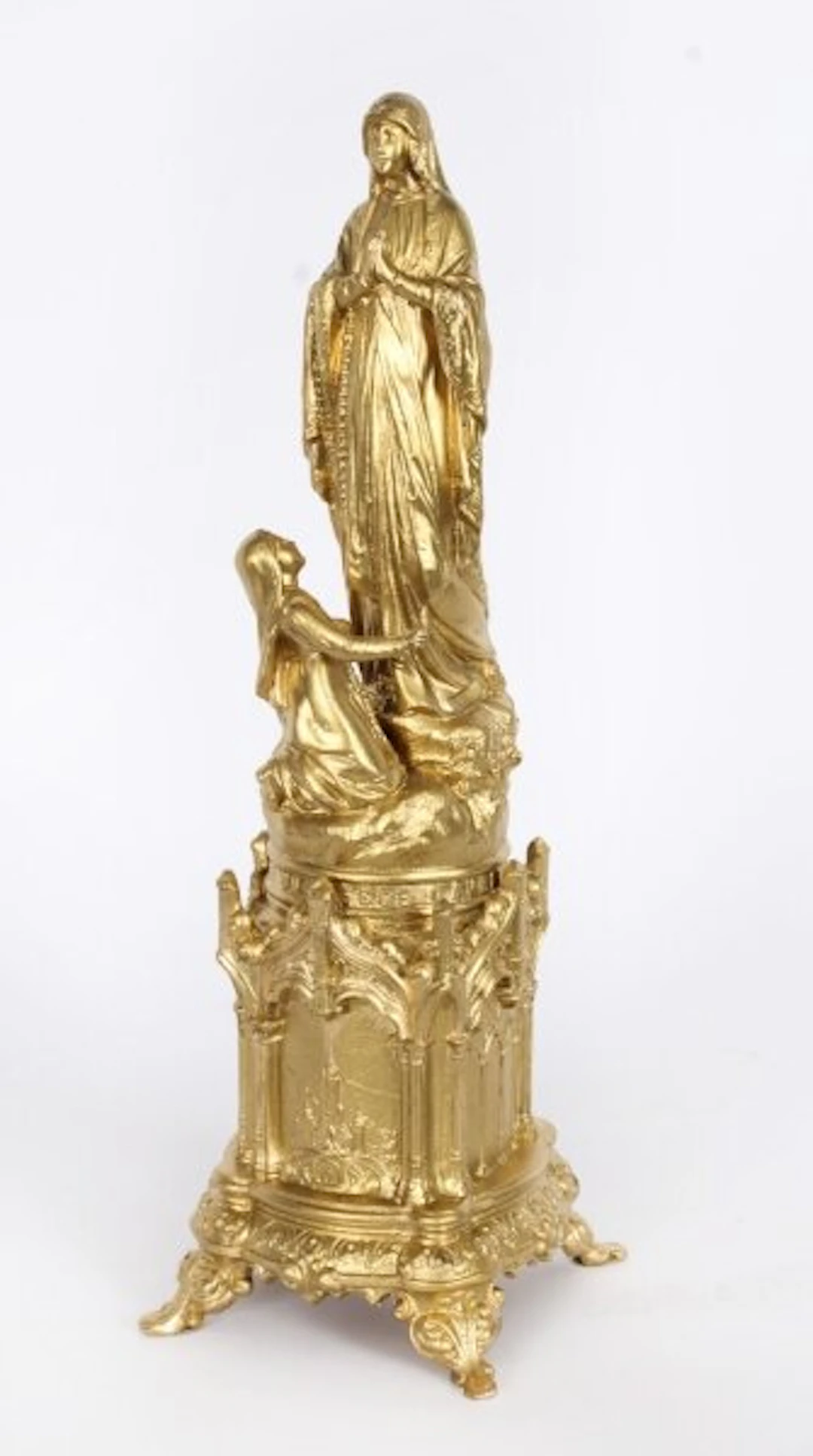 Antique Sculpture St Bernadette before the Virgin Mary 19th Century