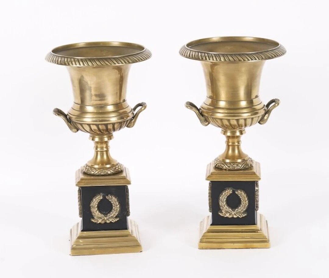 Antique Pair Italian Grand Tour Borghese Bronze Campana Urns 19th C