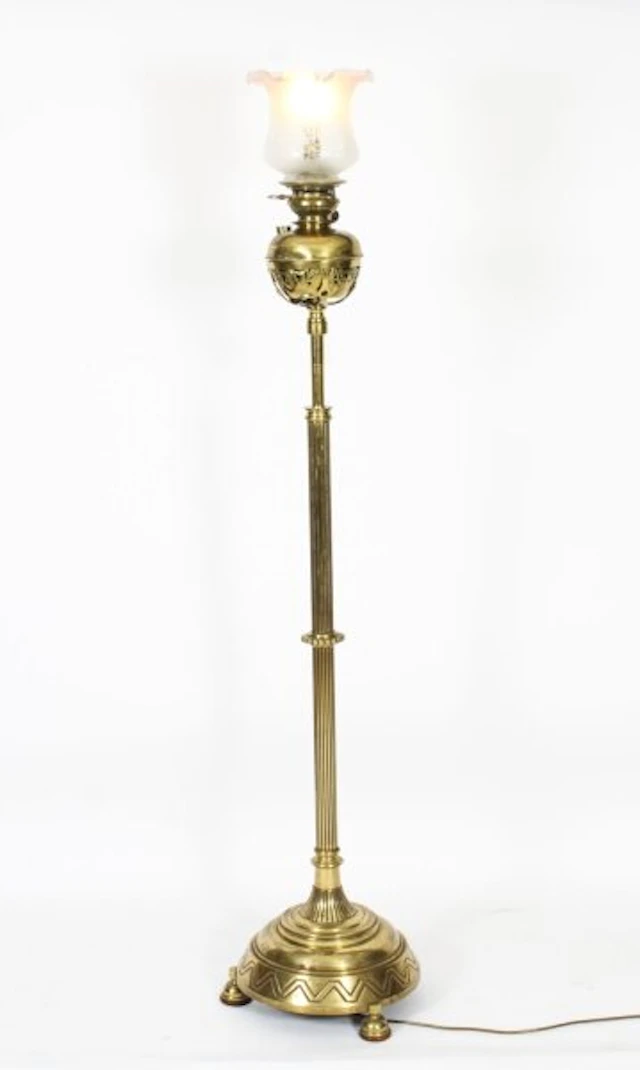 Antique Edwardian Ormolu Gilt Bronze Floor Standing Oil Lamp 19th C