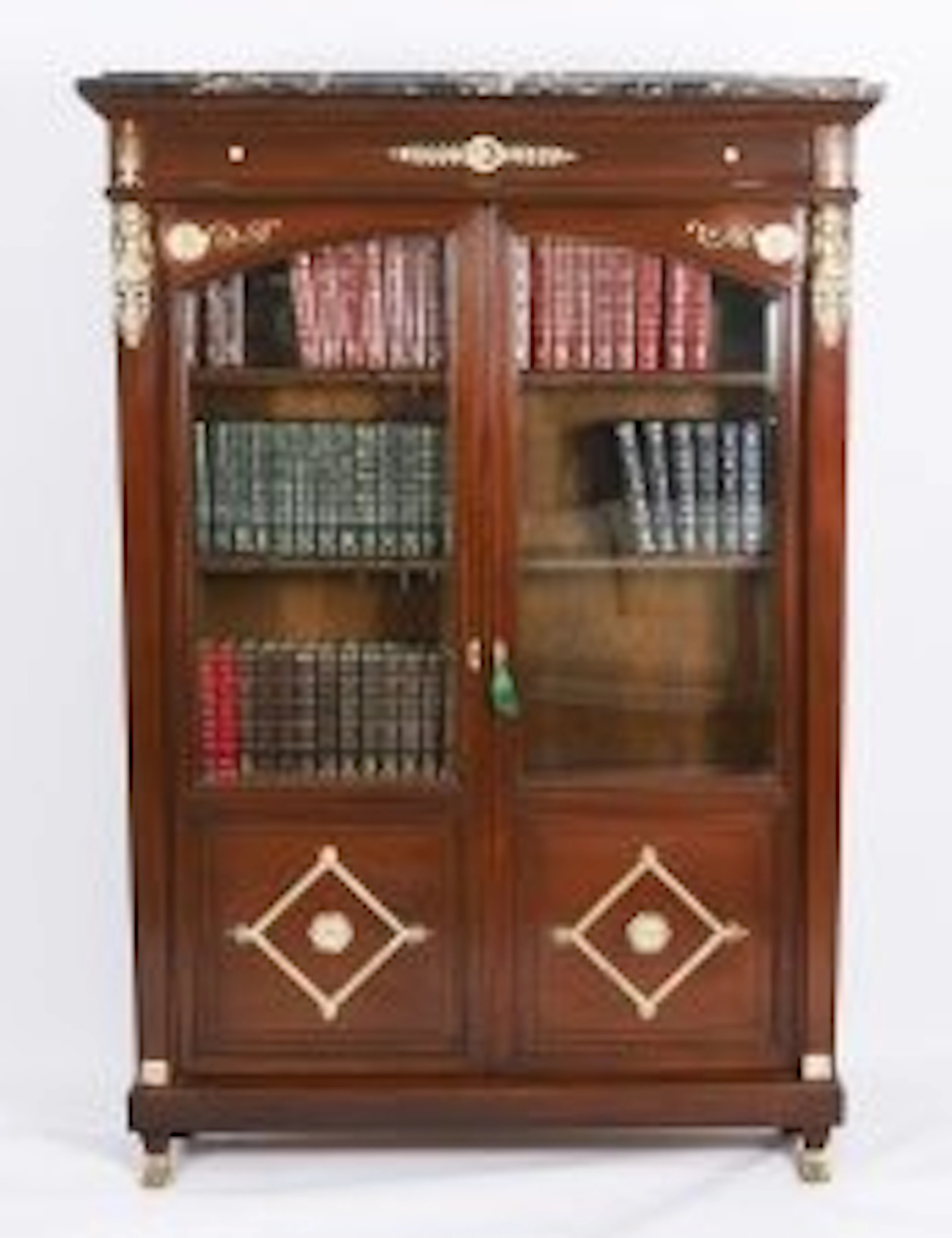 Antique French Empire Revival Mahogany Bookcase Cabinet 19th C