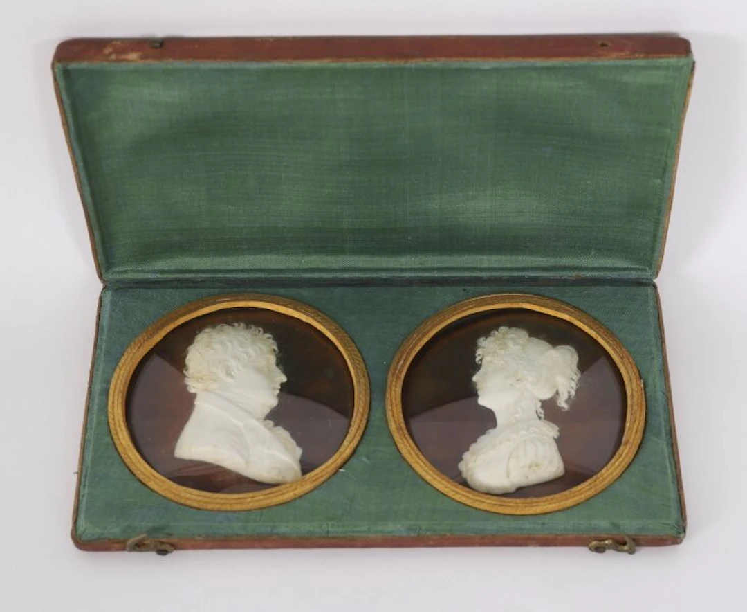 Antique Pair of Framed Grand Tour Wax Portrait Reliefs 19th C