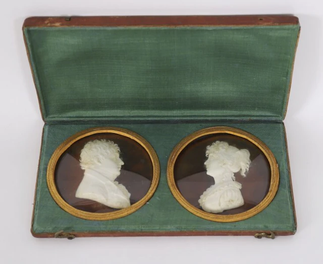 Antique Pair of Framed Grand Tour Wax Portrait Reliefs 19th C