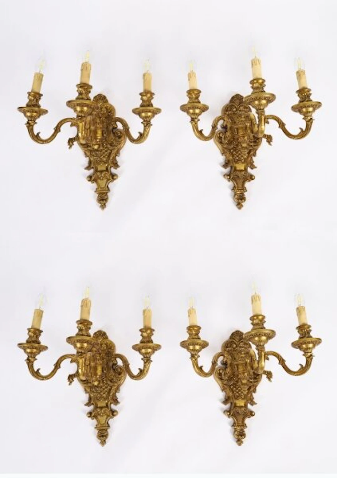 Antique Set of 4 French Gilt Bronze Ormolu Wall Lights Appliques Circa 1900