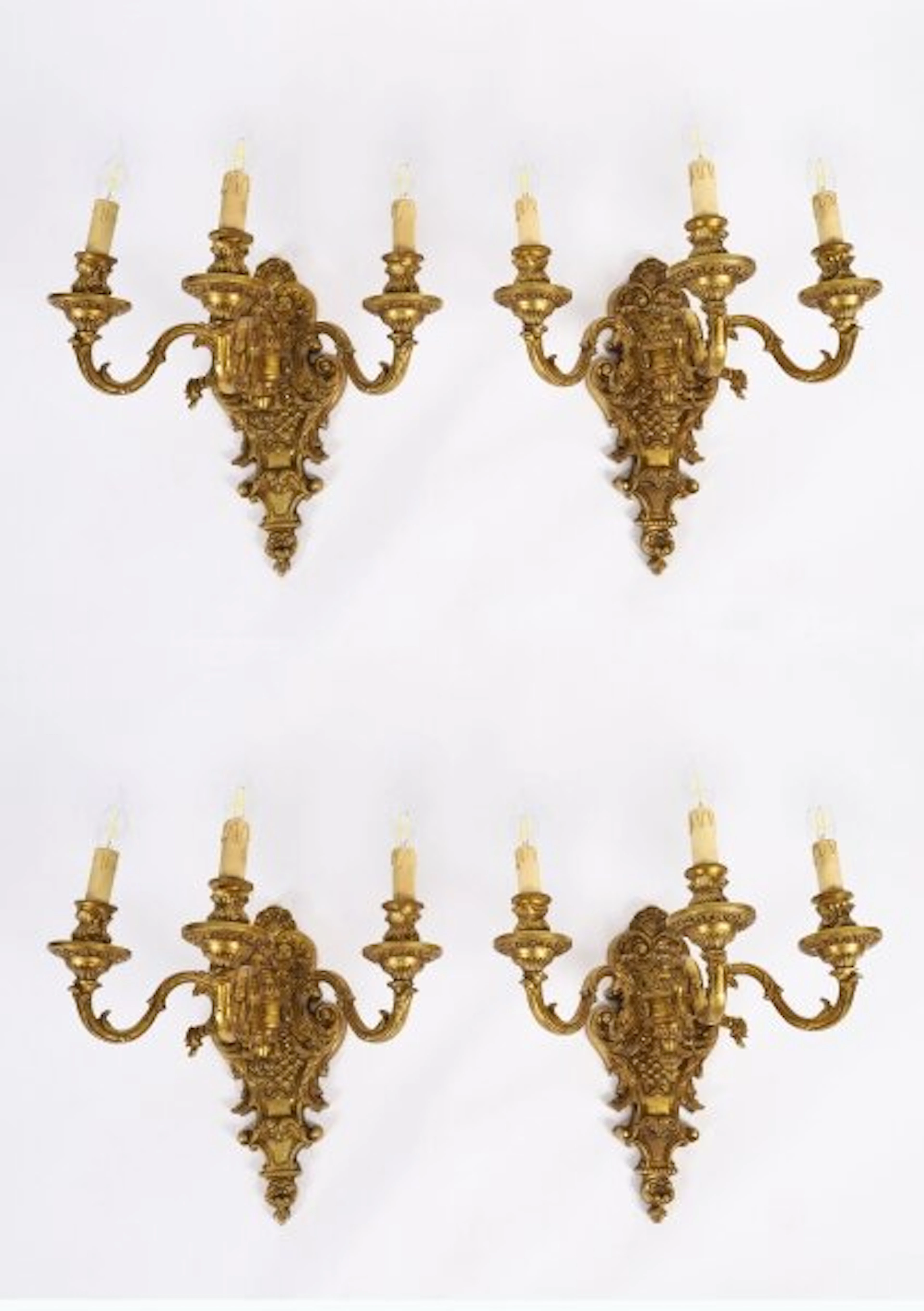 Antique Set of 4 French Gilt Bronze Ormolu Wall Lights Appliques Circa 1900