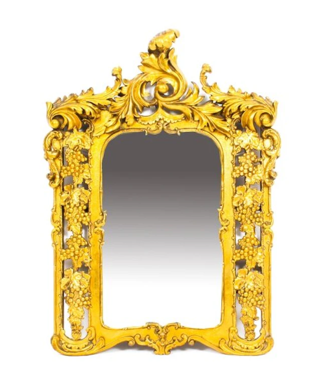 Antique Italian Giltwood Mirror Carved With Fruiting Vines 19th C 78x56cm
