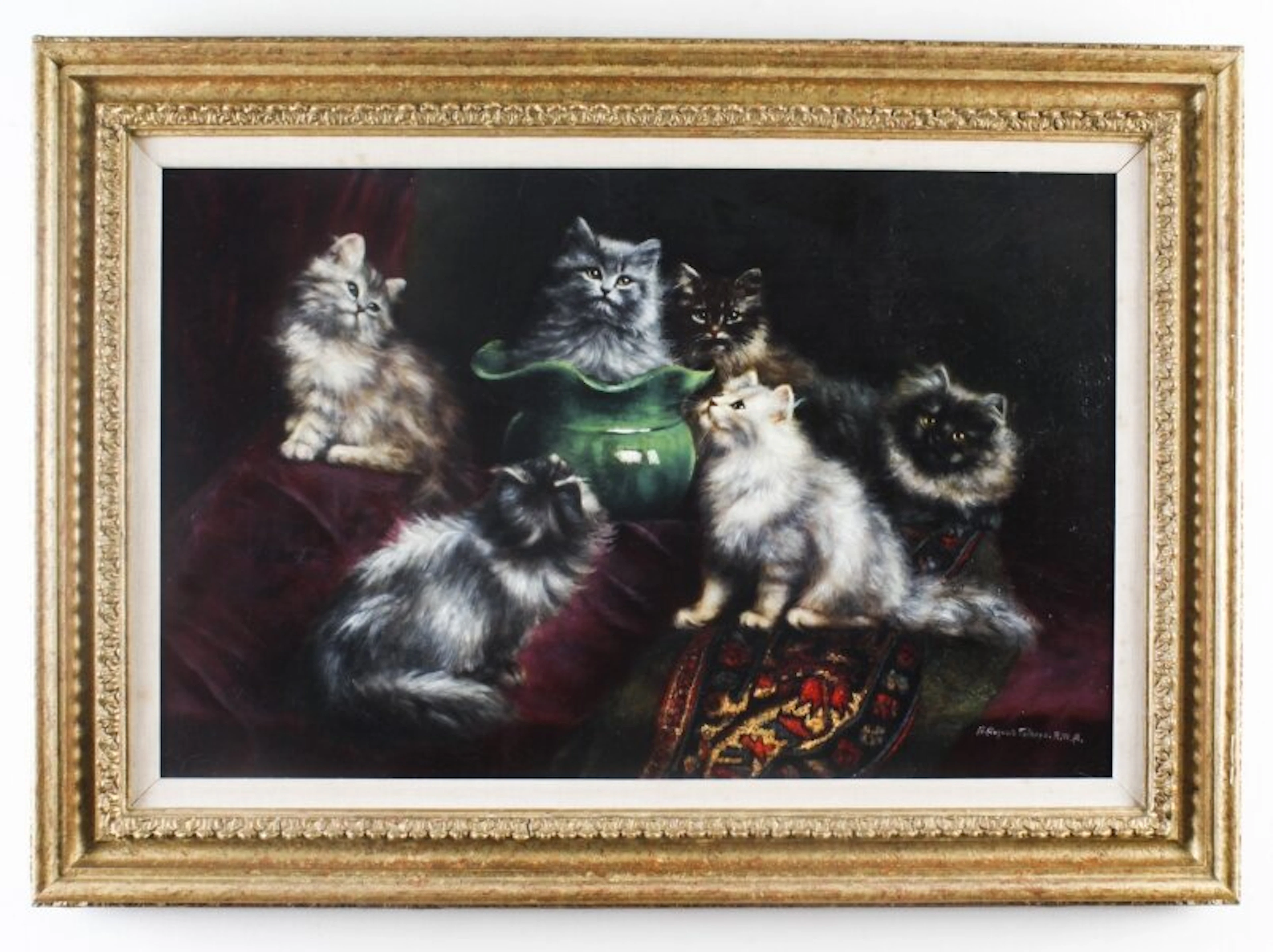 Antique Painting by Agnes Augusta Talboys of Persian Kittens 19th C