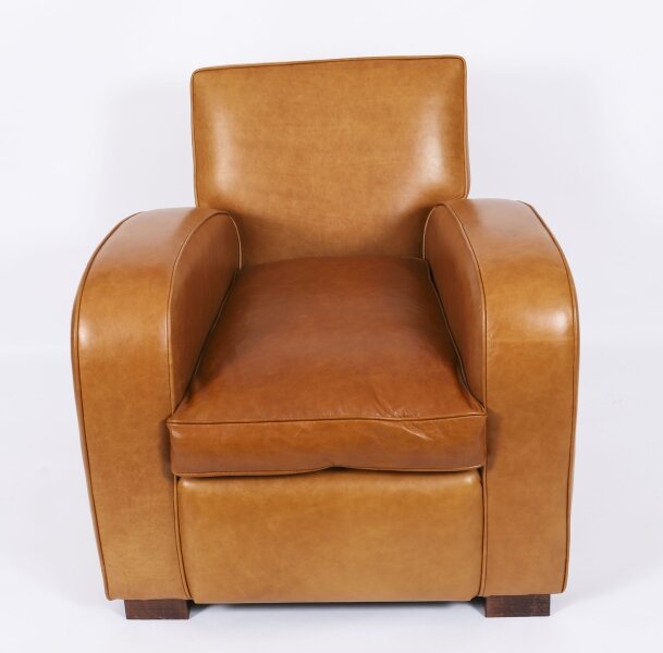 Bespoke English Handmade Art Deco Leather Arm Chair Bruciato Colour