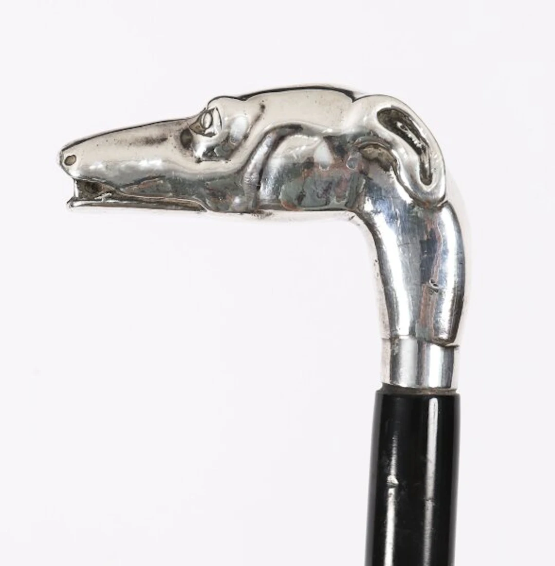Antique French Silver Greyhound Walking Stick Cane19th C 93cm / 37inch