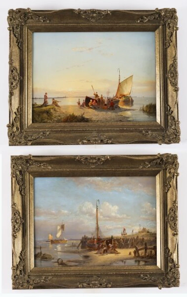 Antique Pair Oil Paintings by Pieter Cornelis Dommersen 1904 & 1910