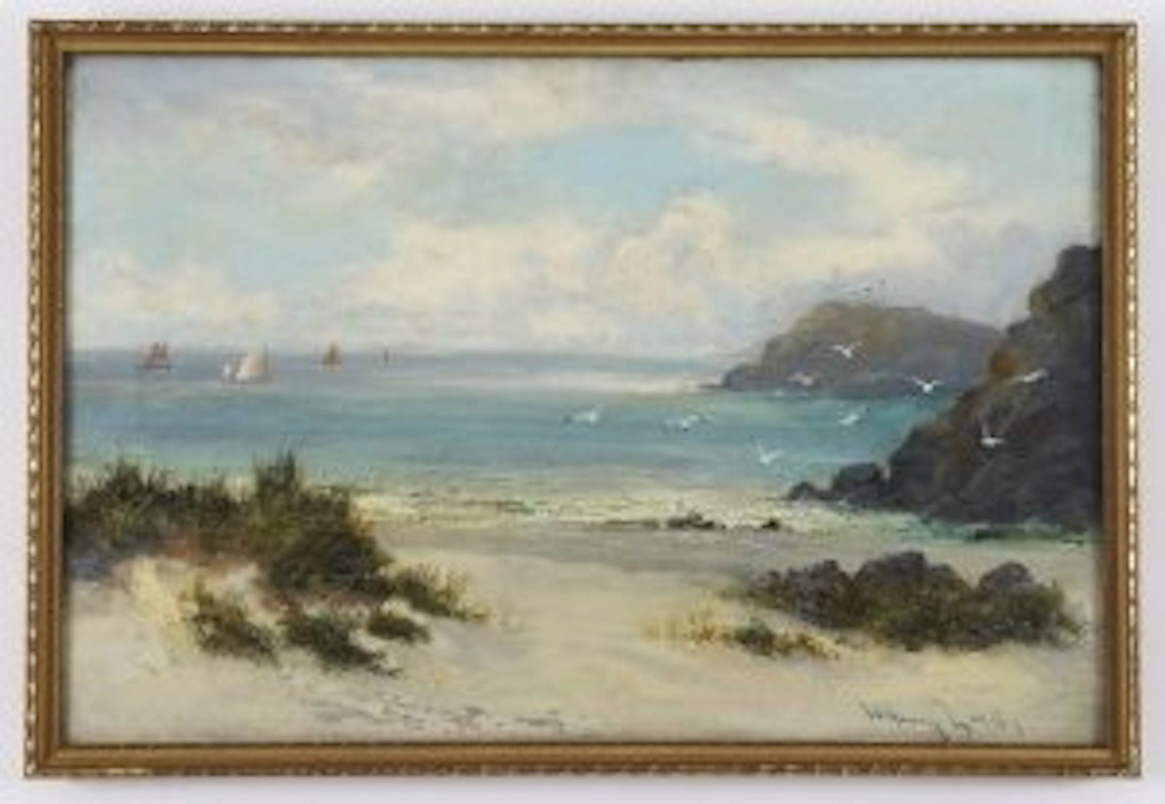 Antique Oil Painting William Langley (English1852-1922) Beach Scene 19th C