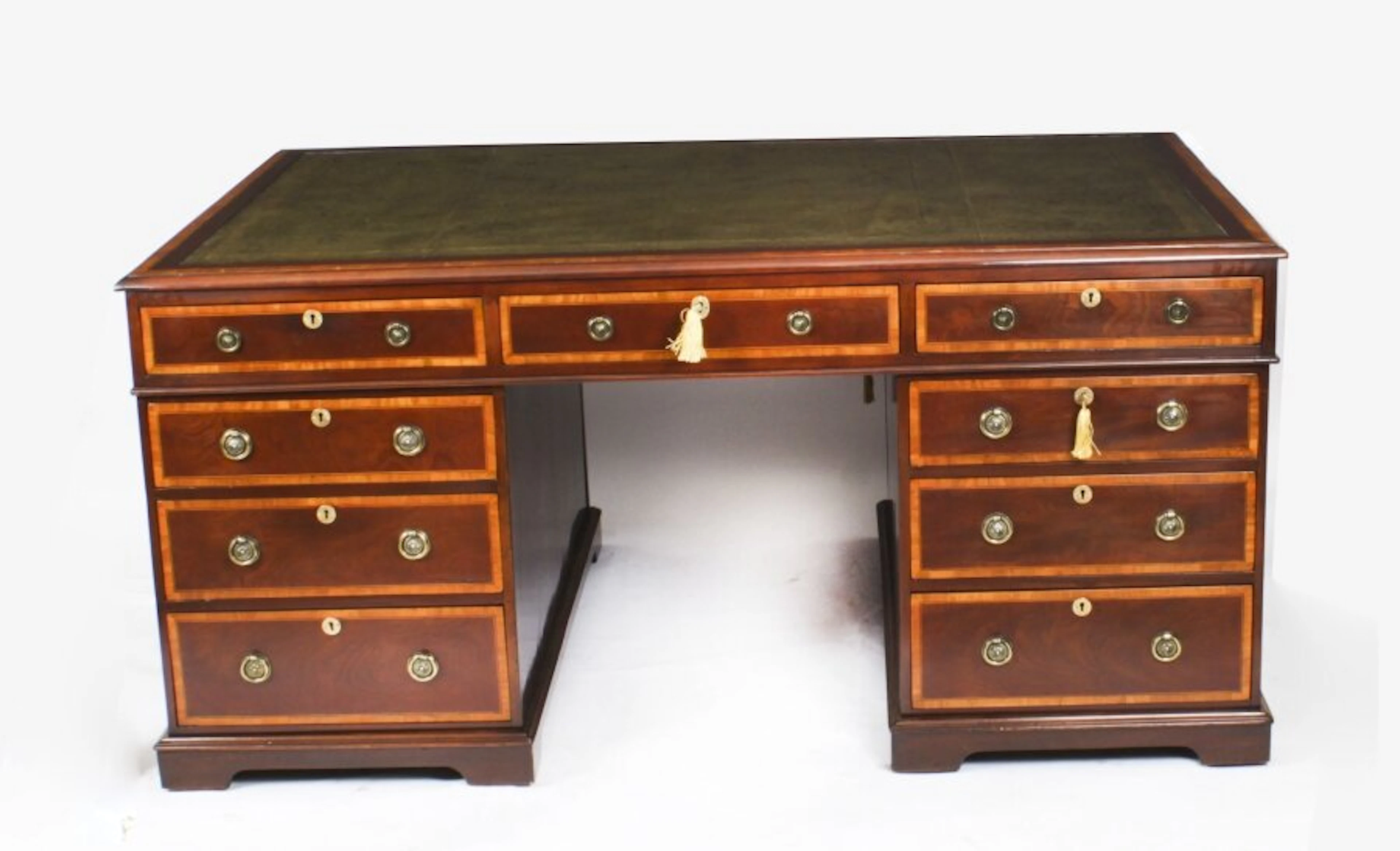 Antique Victorian Flame Mahogany Partners Pedestal Desk c.1860 19th C