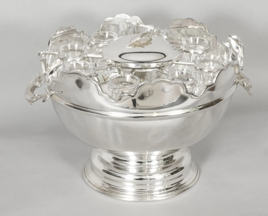 Vintage Silver Plated Monteith Caviar & Vodka Set Cooler 20th C