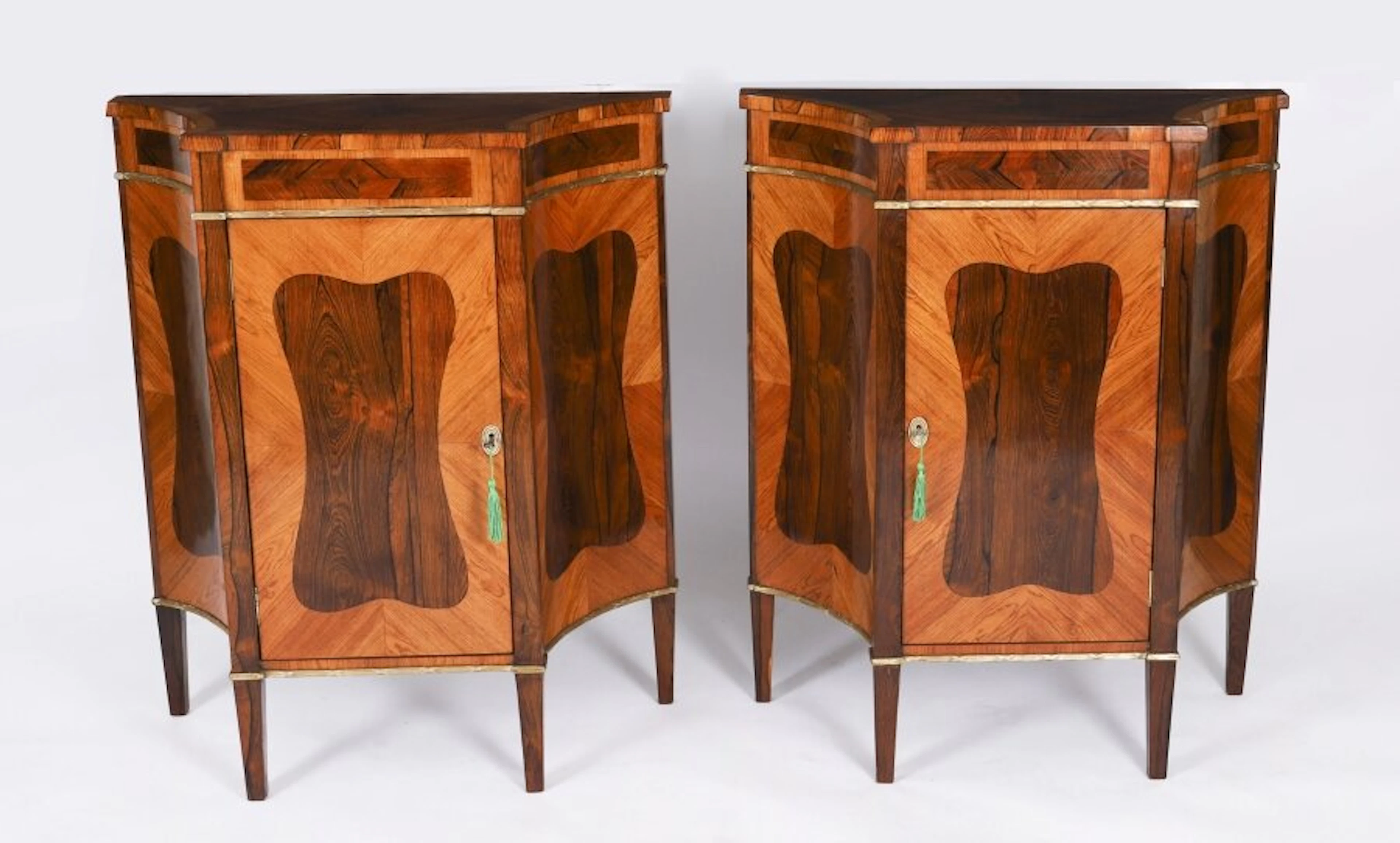 Antique Pair Goncalo Alves & King-Wood Side Cabinets 19th C
