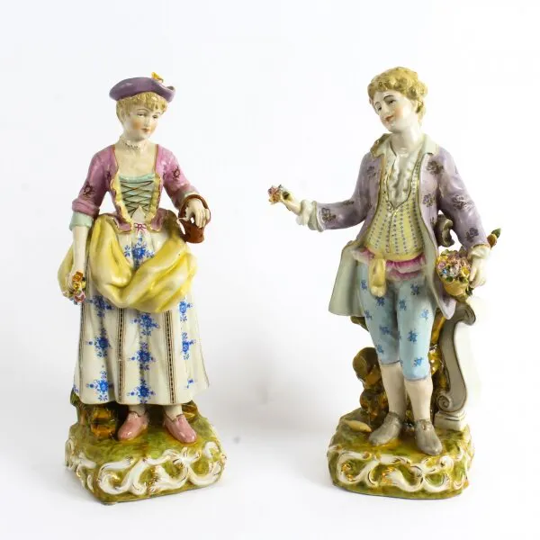 Pair Dresden Style Hand Painted Porcelain Figures late 20th Century
