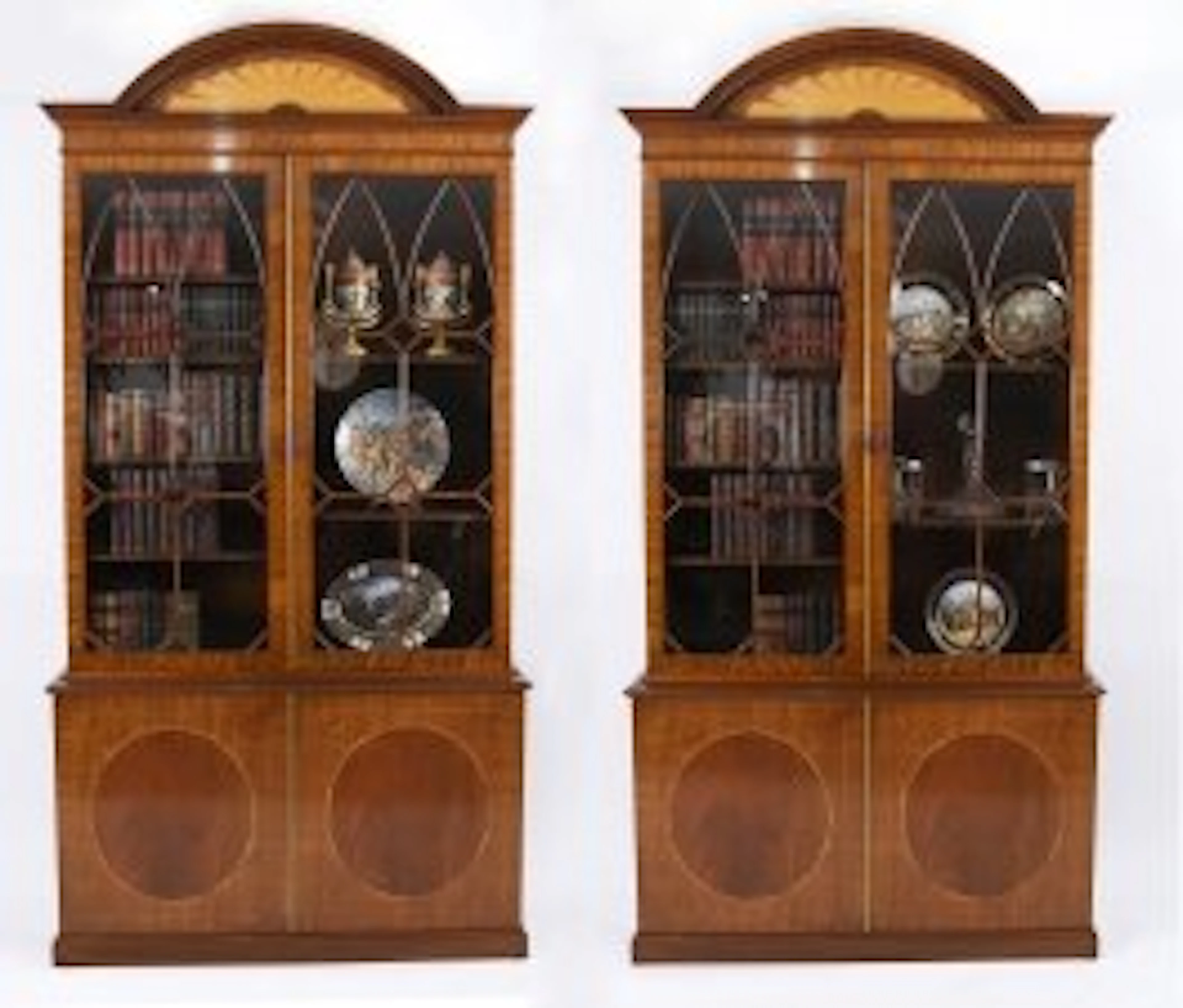 Vintage Pair English George III Revival Library Bookcases 20th C