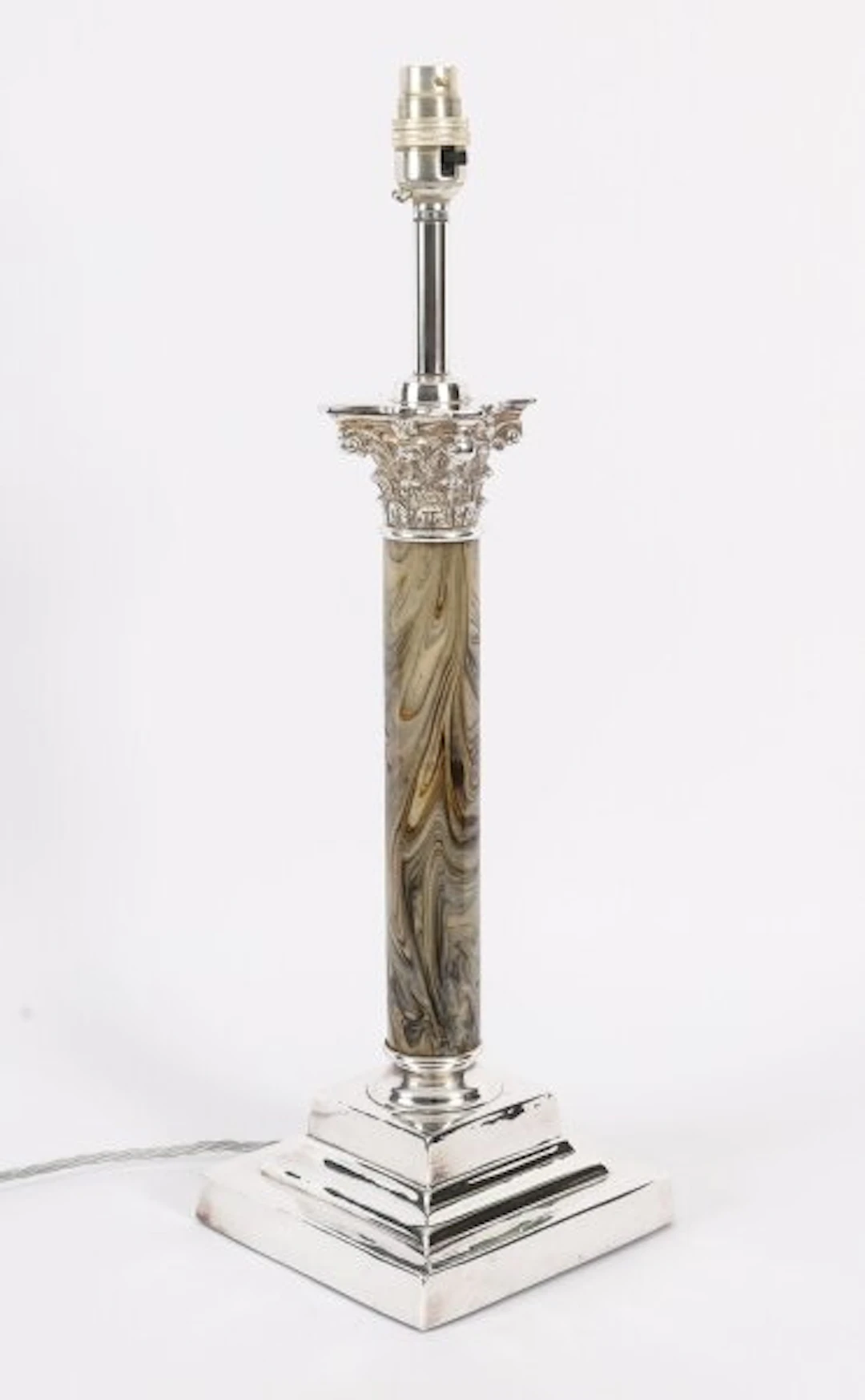 Antique Victorian Silver Plated Corinthian Column Table Lamp 1895 19th C