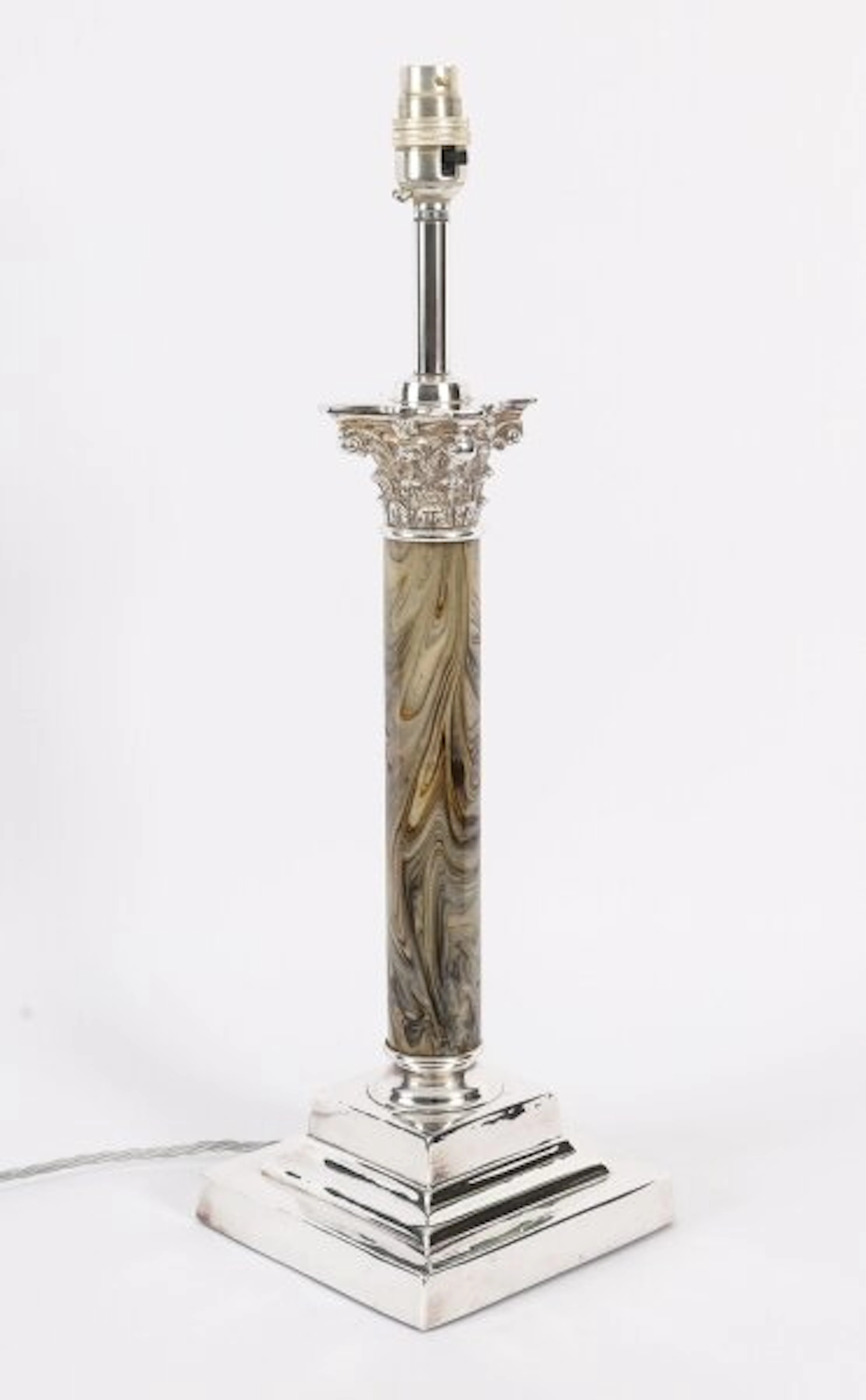 Antique Victorian Silver Plated Corinthian Column Table Lamp 1895 19th C