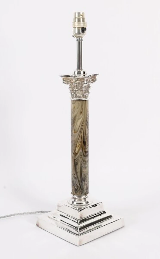 Antique Victorian Silver Plated Corinthian Column Table Lamp 1895 19th C