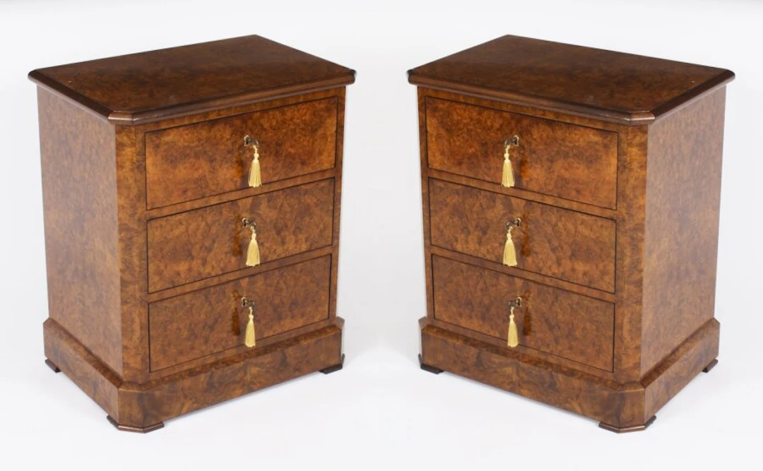 Bespoke Pair of Burr Walnut Bedside Chests Cabinets Made To Order