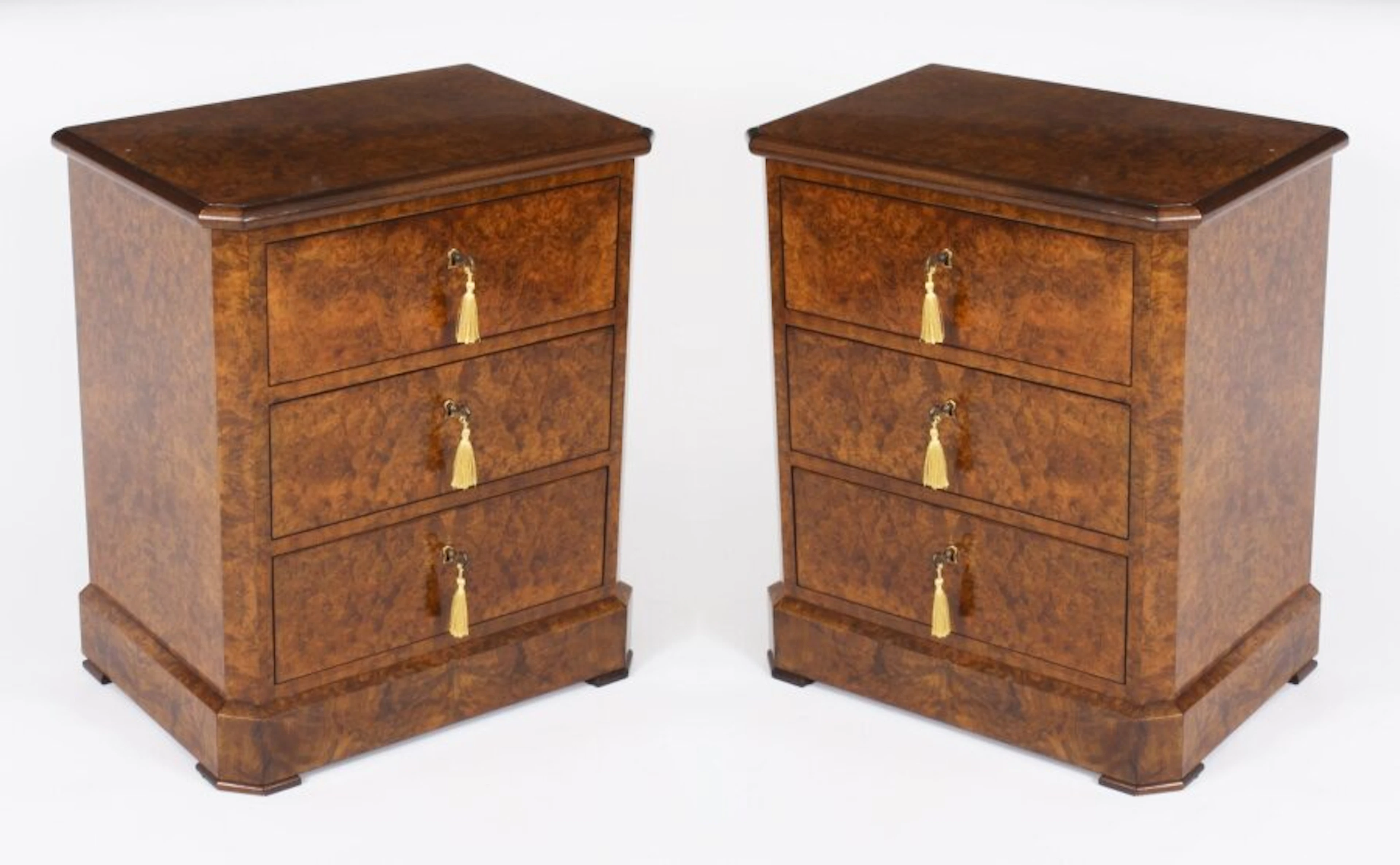 Bespoke Pair of Burr Walnut Bedside Chests Cabinets Made To Order