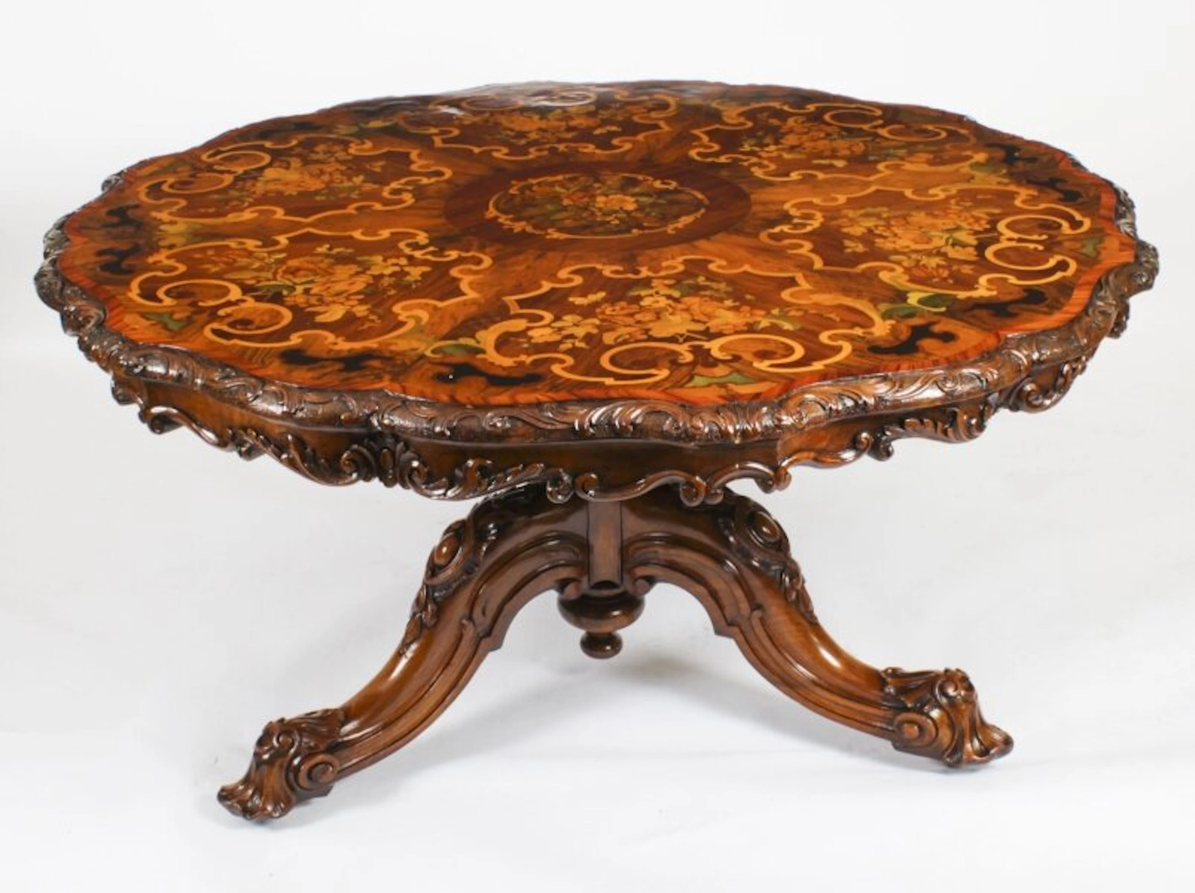 Antique 4ft 6" diam Burr Walnut Marquetry Dining / Center Table C1860 19th C