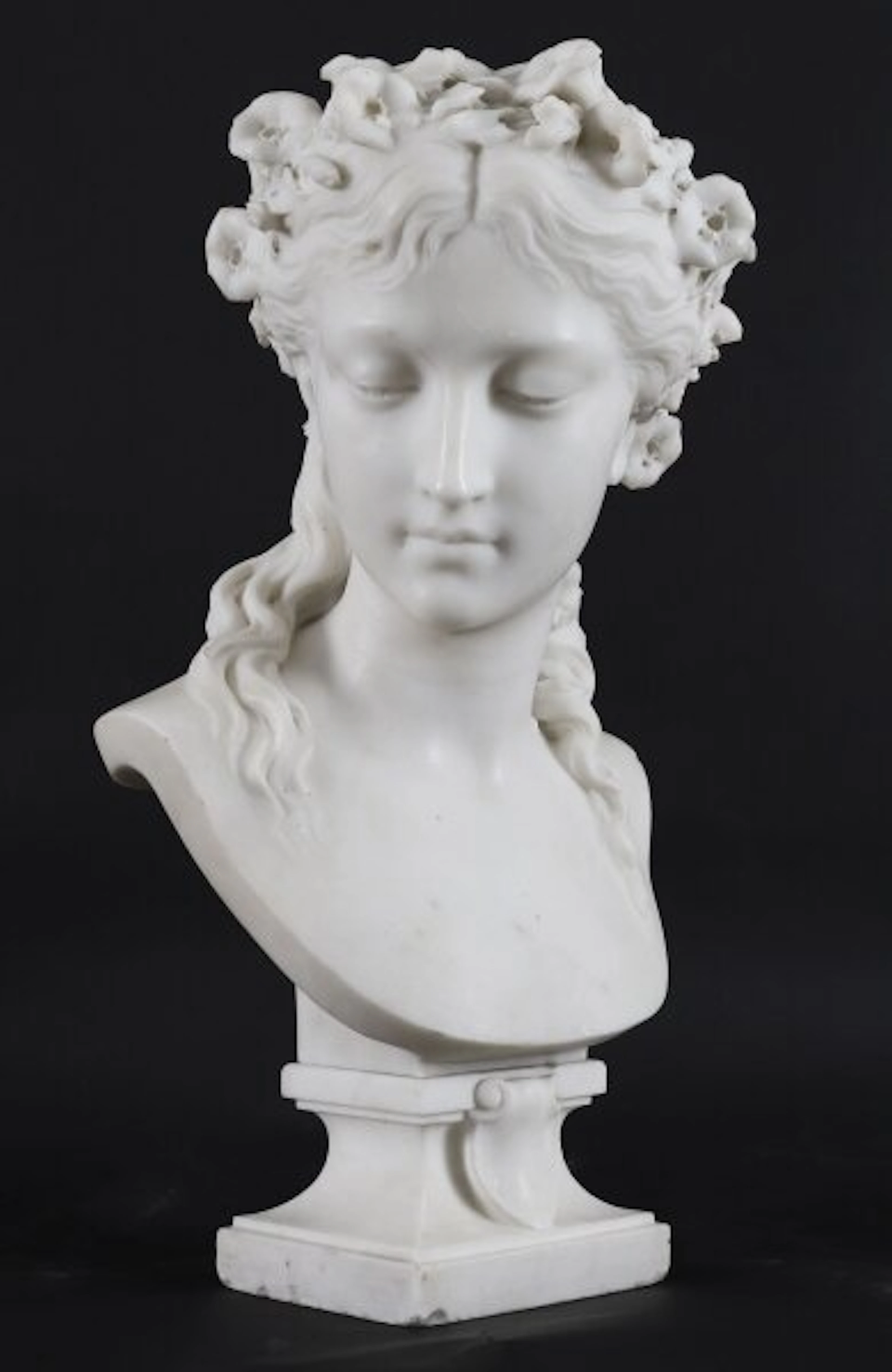 Antique Carrara Marble Bust of a Grecian Lady by Eugene Aizelin c1850 19th C