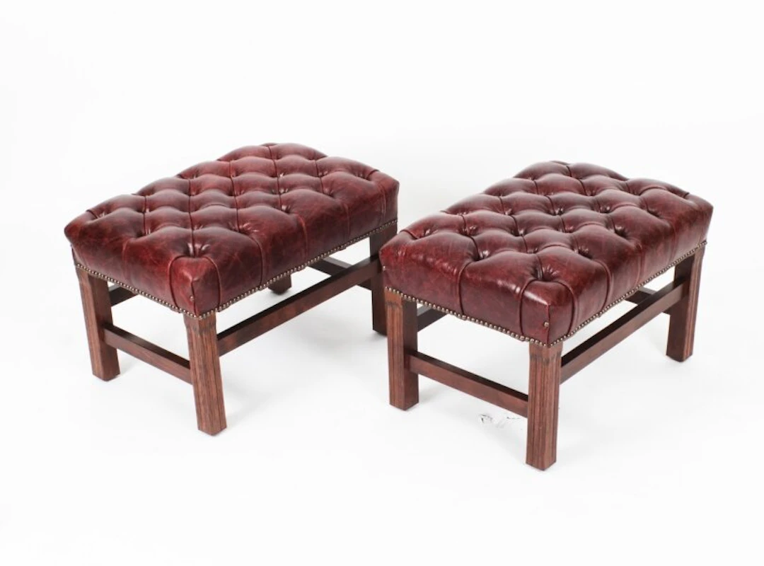 Bespoke Pair Buttoned Leather Stools Murano Port 20th C