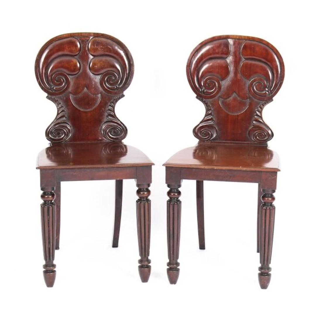 Antique Pair Regency Mahogany Hall Chairs by Gilllows C1820 19th Century