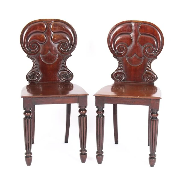 Antique Pair Regency Mahogany Hall Chairs by Gilllows C1820 19th Century