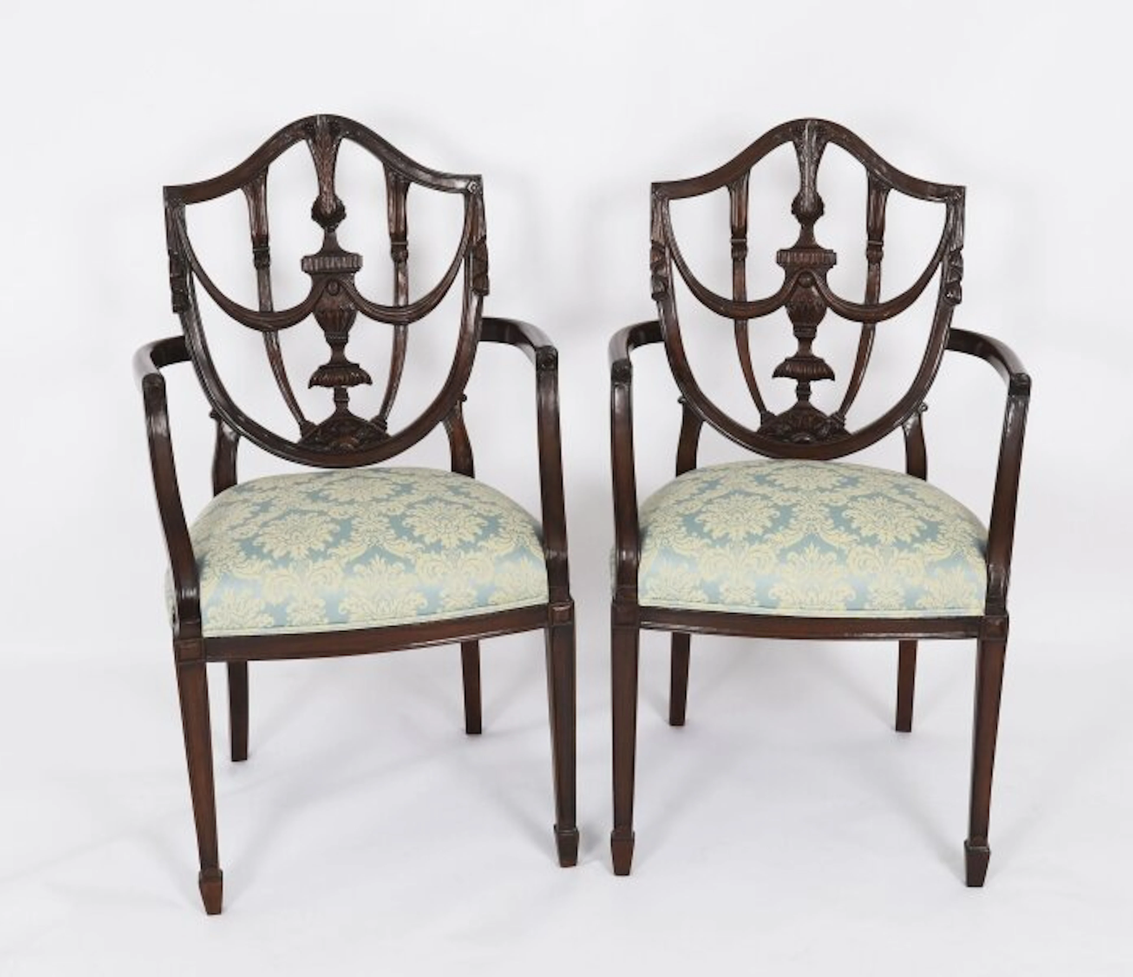 Antique Pair Federal Revival Shield Back Armchairs 20th Century
