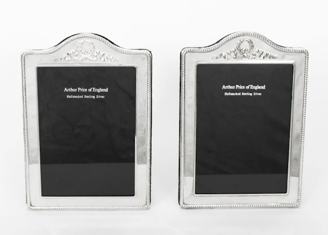Vintage Pair Sterling Silver Photo Frames by Arthur Price & Co 1994 19x13cm