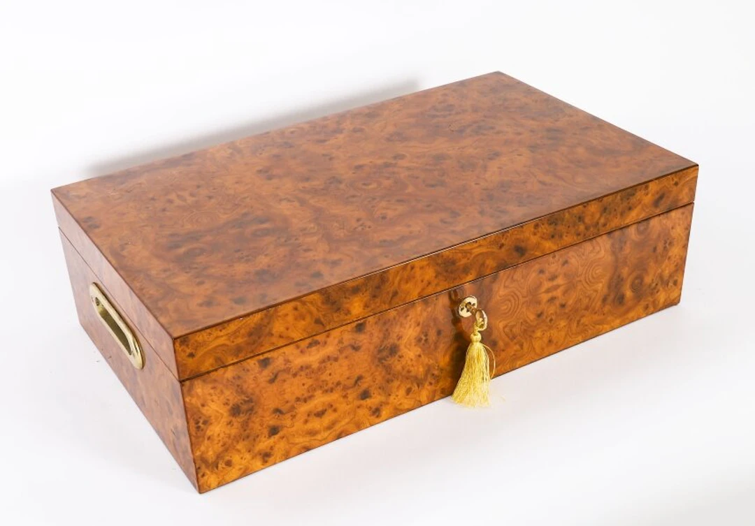Vintage Italian Burr Walnut Humidor Mastro de Paja Mid 20th Century