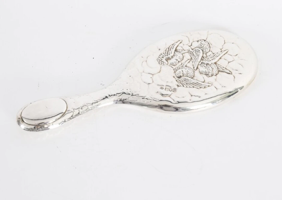Antique Edwardian Sterling Silver & Embossed Hand Mirror Charles Boyton 1902