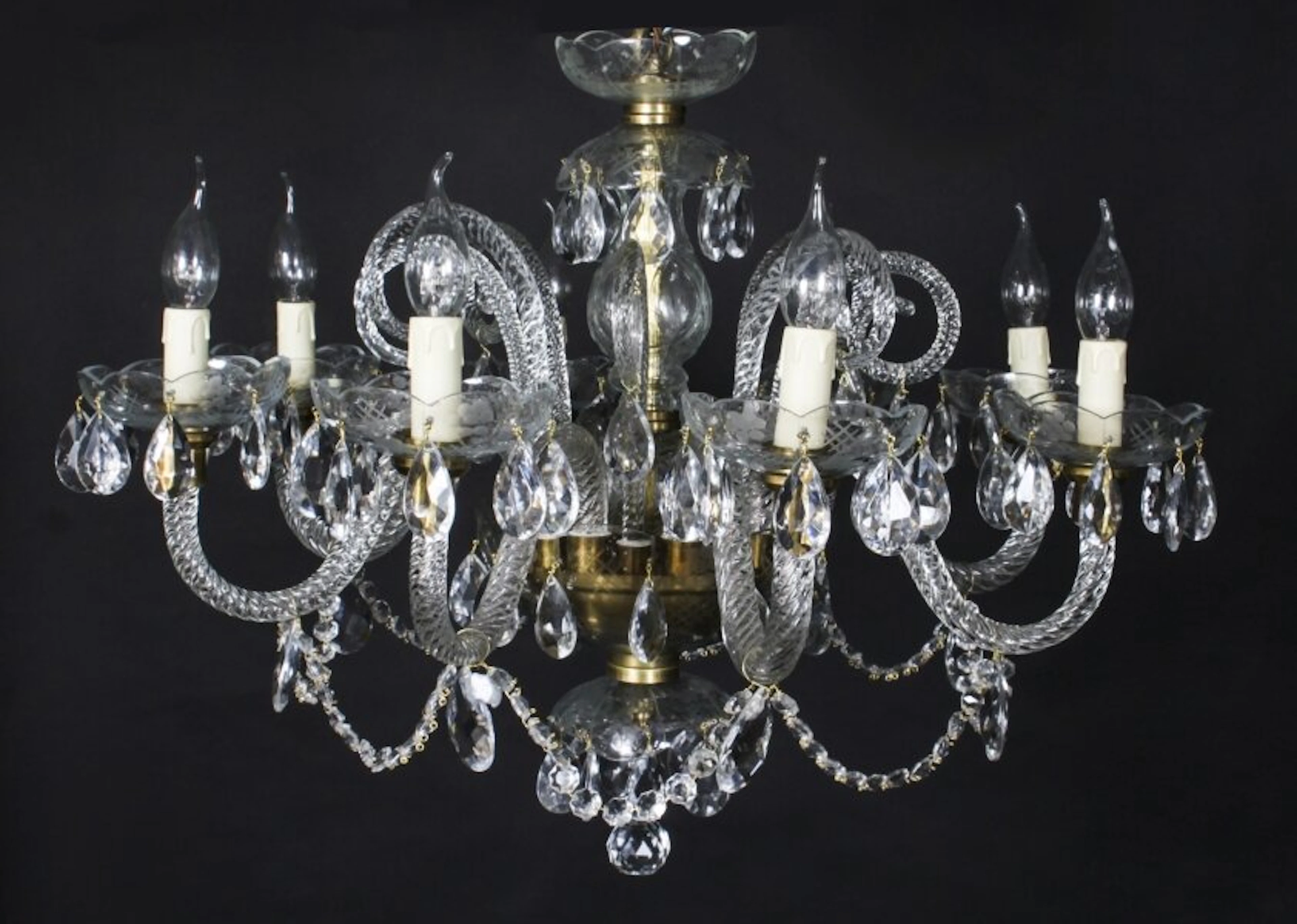 Vintage Venetian Glass 8 Branch Chandelier 20th Century